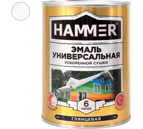 Универсальная эмаль HAMMER ускоренная сушка, глянцевая, белая, 0,9 кг / 14 ЭК000144084