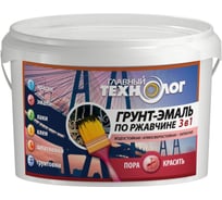 Грунт-эмаль по ржавчине Новбытхим коричневая, латексная, 3 в 1, "ГЛАВНЫЙ ТЕХНОЛОГ", ведро 11.5 кг 1258