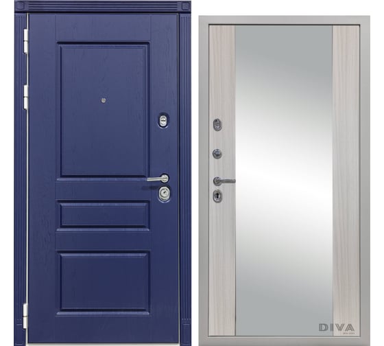 Дверь DIVA 45 зеркало, 2050x960 мм, левая, Роял синий - Д15 Сандал белый УТ-00075189