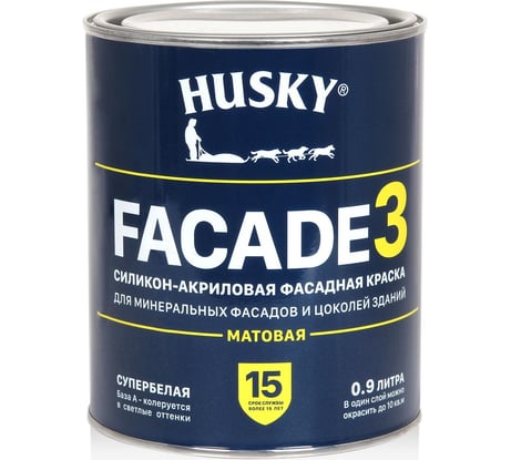 Силикон-акриловая фасадная краска HUSKY FACADE 3 0,9 л, База А 32229
