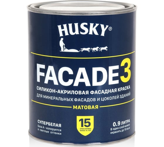 Силикон-акриловая фасадная краска HUSKY FACADE 3 0,9 л, База А 32229 1