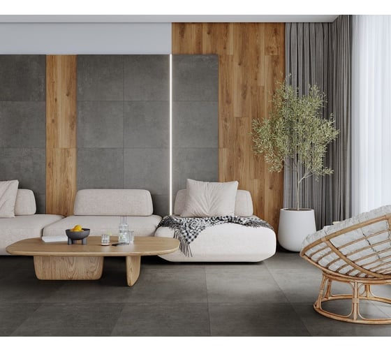Керамогранит LAPARET smart gris серый 60x119,5 см., матовый структурный, в упаковке 2,151 м2., (3 шт/упак) х9999297783