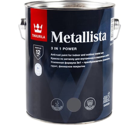 Краска по ржавчине 3 в 1 Tikkurila metallista серая, 2.3 л 259163 700014091