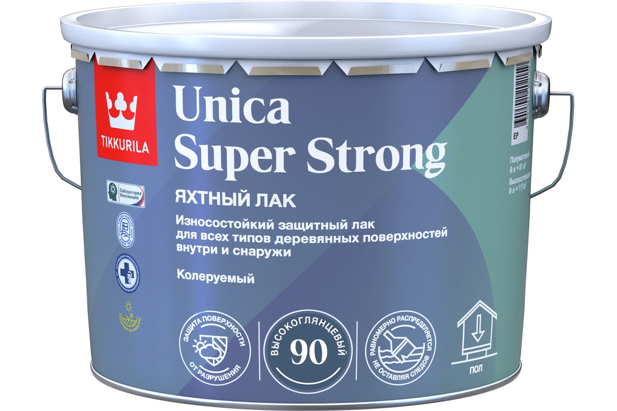 Универсальный лак Tikkurila UNICA SUPER STRONG EP в/гл 9л 700014010 -  выгодная цена, отзывы, характеристики, фото - купить в Москве и РФ