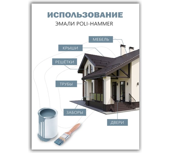 Эмаль Poli-R POLI - HAMMER текстурная, серебристая (1306), 0.25 л 14352