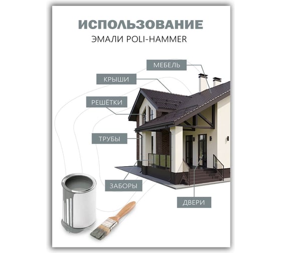 Эмаль Poli-R POLI - HAMMER металлик, серая (1504), 0.75 л 14044