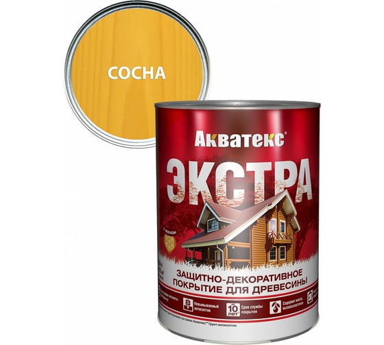 Защитно-декоративное покрытие для дерева АКВАТЕКС ЭКСТРА полуглянцевое, сосна, 0.8 л 259776