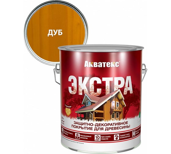 Защитно-декоративное покрытие для дерева АКВАТЕКС ЭКСТРА полуглянцевое, дуб, 2.7 л 259740