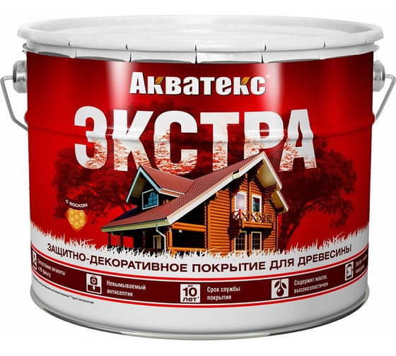 Защитно-декоративное покрытие для дерева АКВАТЕКС ЭКСТРА полуглянцевое, красное дерево, 9 л 259785