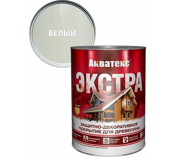 Защитно-декоративное покрытие для дерева АКВАТЕКС ЭКСТРА полуглянцевое, белый, 0.8 л 259764