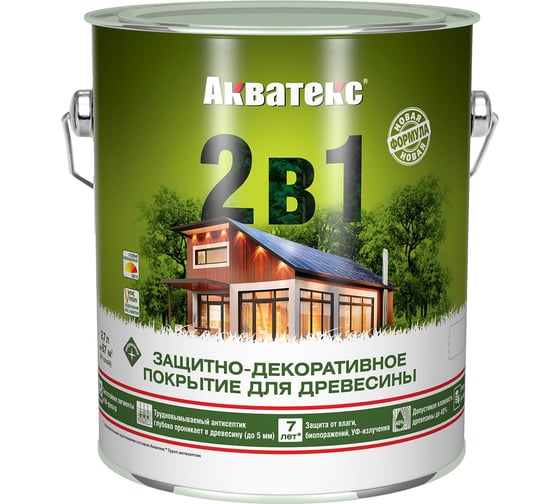 Защитно-декоративное покрытие для дерева АКВАТЕКС 2 в 1 полуматовое, сосна, 2.7 л 257219