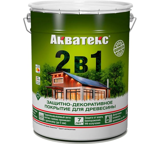 Защитно-декоративное покрытие для дерева АКВАТЕКС 2 в 1 полуматовое, бесцветный, 18 л 257235
