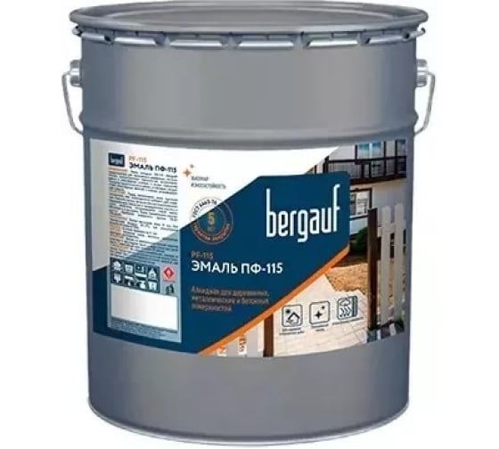 Эмаль Bergauf  ПФ-115 алкидная для деревянных, металлических и бетонных поверхностей черная, 6 кг 71510 1