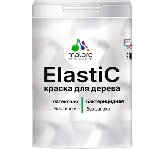 Краска MALARE Elastic для деревянных поверхностей, универсальная, с антисептическим эффектом, матовая, аделаида, 2 кг 2038070757508 1