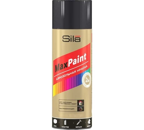 Универсальная аэрозольная эмаль Sila home max paint чёрный глянцевый ral 9005, 520 мл 00-00004741 SILP9005