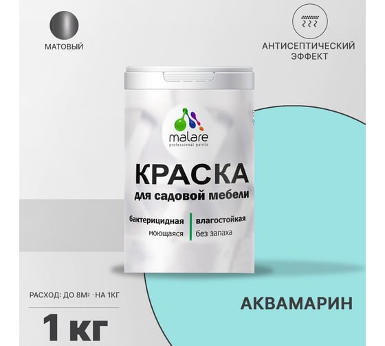 Краска для садовой мебели MALARE с антисептическим эффектом, аквамарин, 1 кг 2038120480417