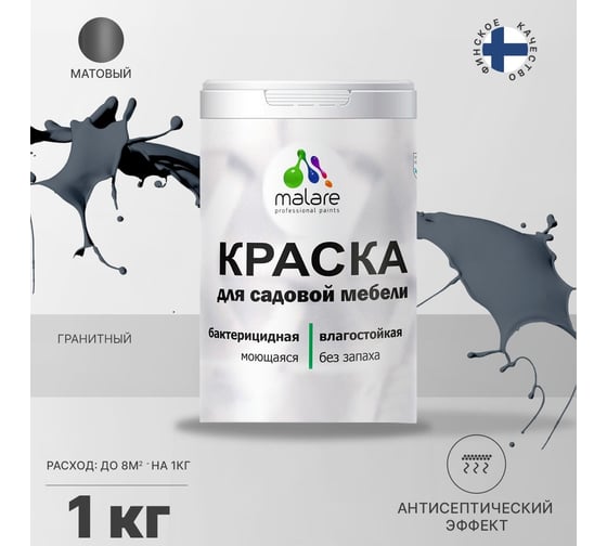 Краска для садовой мебели MALARE с антисептическим эффектом, гранитный, 1 кг 2038120481858