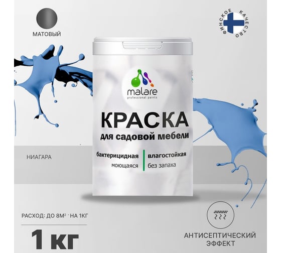 Краска для садовой мебели MALARE с антисептическим эффектом, ниагара, 1 кг 2038123240742