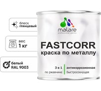 Краска по металлу MALARE FastCorr по ржавчине, антикоррозийная, быстросохнущая, RAL 9003, белый, глянцевая, 1 кг 2038294292045