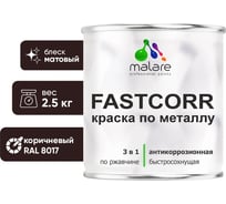 Краска по металлу MALARE FastCorr по ржавчине, антикоррозийная, быстросохнущая, RAL 8017, коричневый, матовая, 2,5 кг 2038294292021