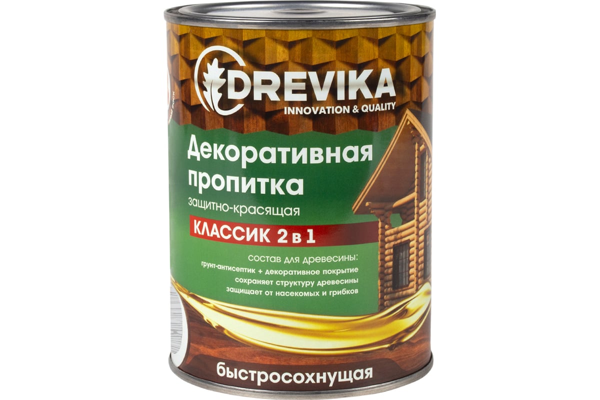 Декоративная пропитка Drevika классик 2 в 1 белый, 0.75 л 255461