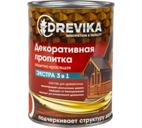 Декоративная пропитка Drevika экстра 3 в 1 тик, 0.8 л 255357