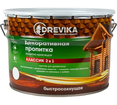 Декоративная пропитка Drevika классик 2 в 1 махагон, 9 л 255493
