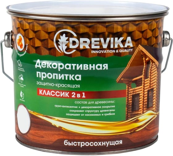 Декоративная пропитка Drevika классик 2 в 1 орегон, 2.7 л 255471