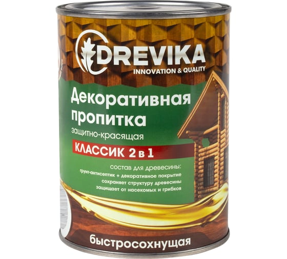 Декоративная пропитка Drevika классик 2 в 1 сосна, 0.75 л 255482 1
