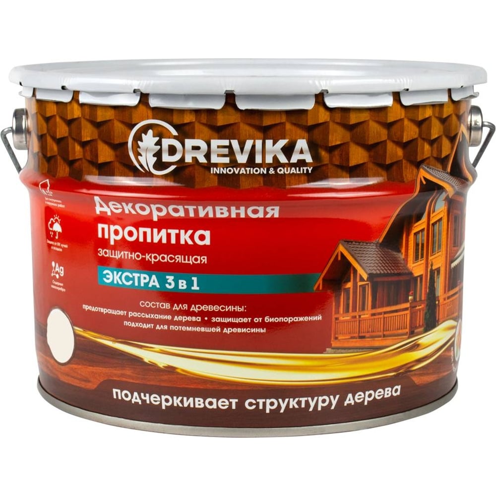 Декоративная пропитка Drevika экстра 3 в 1 красное дерево, 9 л 255386 ...