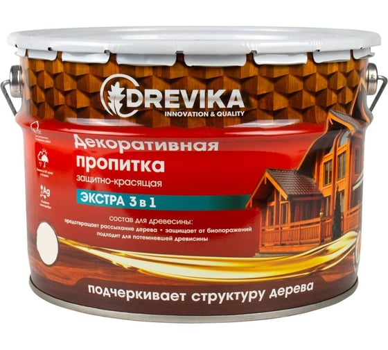 Декоративная пропитка Drevika экстра 3 в 1 груша, 9 л 255377