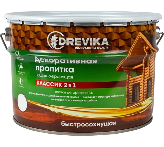 Декоративная пропитка Drevika классик 2 в 1 дуб, 9 л 255466 1