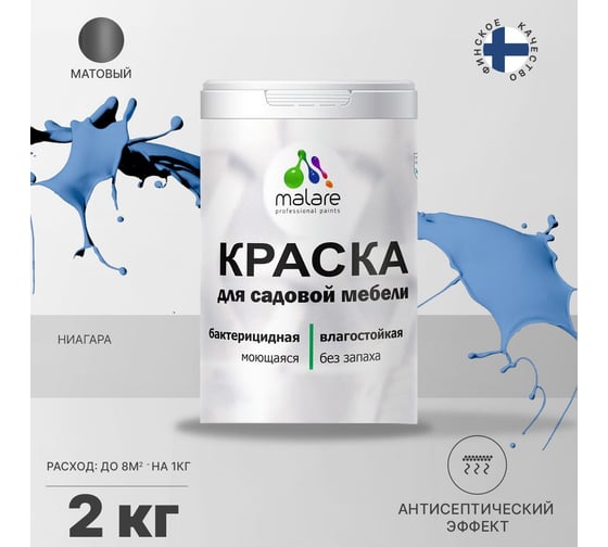 Краска для садовой мебели MALARE с антисептическим эффектом, ниагара, 2 кг 2038123240803