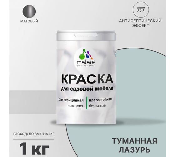 Краска для садовой мебели MALARE с антисептическим эффектом, туманная лазурь, 1 кг 2038123282230