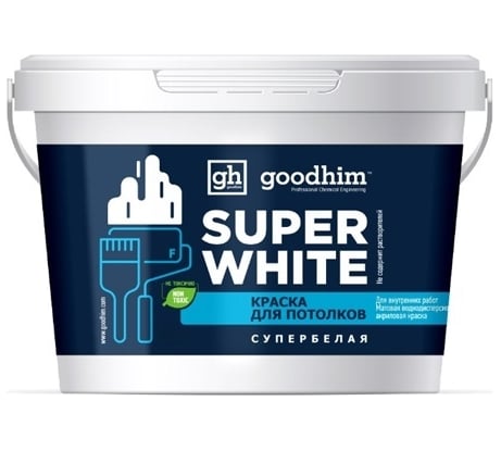 Краска для стен, F+ стандарт, супербелая - 7кг, готовый раствор Goodhim 89205
