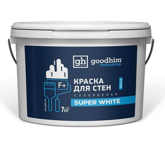 Краска для стен, F+ стандарт, супербелая - 7кг, готовый раствор Goodhim 89205