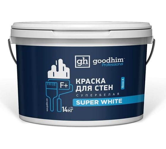 Краска для стен, F+ стандарт, супербелая - 14кг, готовый раствор Goodhim 89212