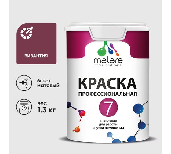 Краска для стен, потолков и обоев MALARE Евро 7, византия, 1 л 2038063680165 КЕВРО7ВИЗМ0130