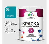 Краска для стен, потолков и обоев MALARE Евро 7, тиффани, 1 л 2038063679534 КЕВРО7ТИФМ0130