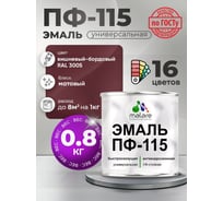 Эмаль ПФ-115 MALARE, для металла, по дереву, для минеральных поверхностей, RAL 3005, вишнево-бордовый, матовая, 0,8 кг ЭПФ1153005М0080