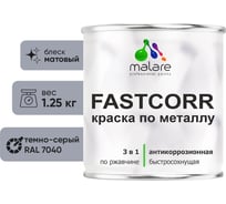 Краска по металлу MALARE FastCorr, краска по ржавчине, антикоррозийная, быстросохнущая, RAL 7040, темно-серый, матовая, 1,25 кг 2037892763278