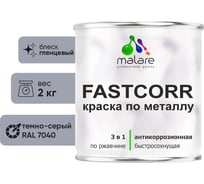 Краска по металлу MALARE FastCorr, краска по ржавчине, антикоррозийная, быстросохнущая, RAL 7040, темно-серый, глянцевая, 2 кг 2037892763216