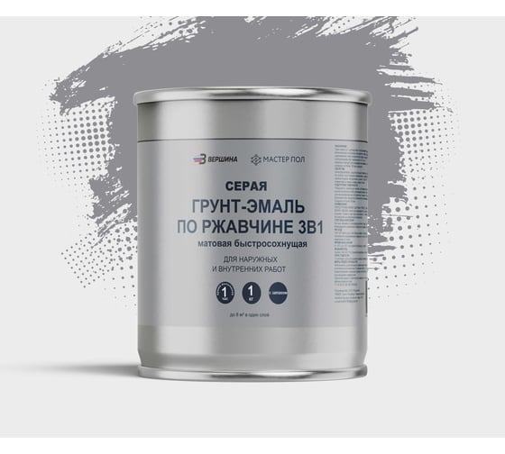 Грунт-эмаль Grom по металлу и ржавчине 3 в 1 серая 1кг 70142
