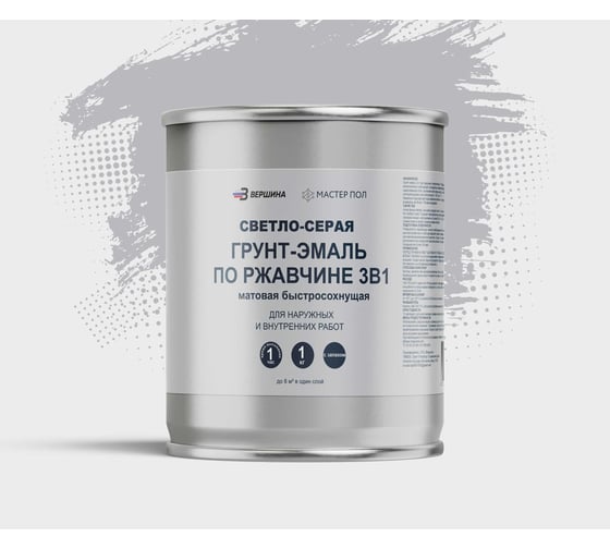 Грунт-эмаль Grom по металлу и ржавчине 3 в 1 светло-серая 1кг 70289