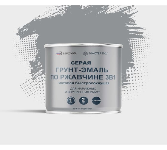 Грунт-эмаль Grom по металлу и ржавчине 3 в 1 серая 2кг 70180