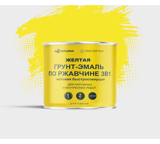Грунт-эмаль Grom по металлу и ржавчине 3 в 1 желтая 2кг 70746