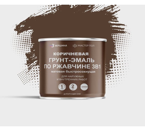 Грунт-эмаль Grom по металлу и ржавчине 3 в 1 коричневая 2кг 70791