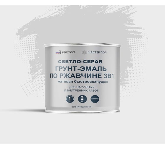 Грунт-эмаль Grom по металлу и ржавчине 3 в 1 светло-серая 2кг 70296