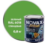 Грунт-эмаль Goodhim NOVAX 3в1 зеленый RAL 6018, глянцевая, 0,8 кг 10731