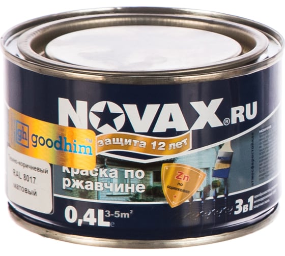 Грунт-эмаль Goodhim NOVAX 3в1 темно-коричневый RAL 8017, матовая, 0,4 кг 39566 1